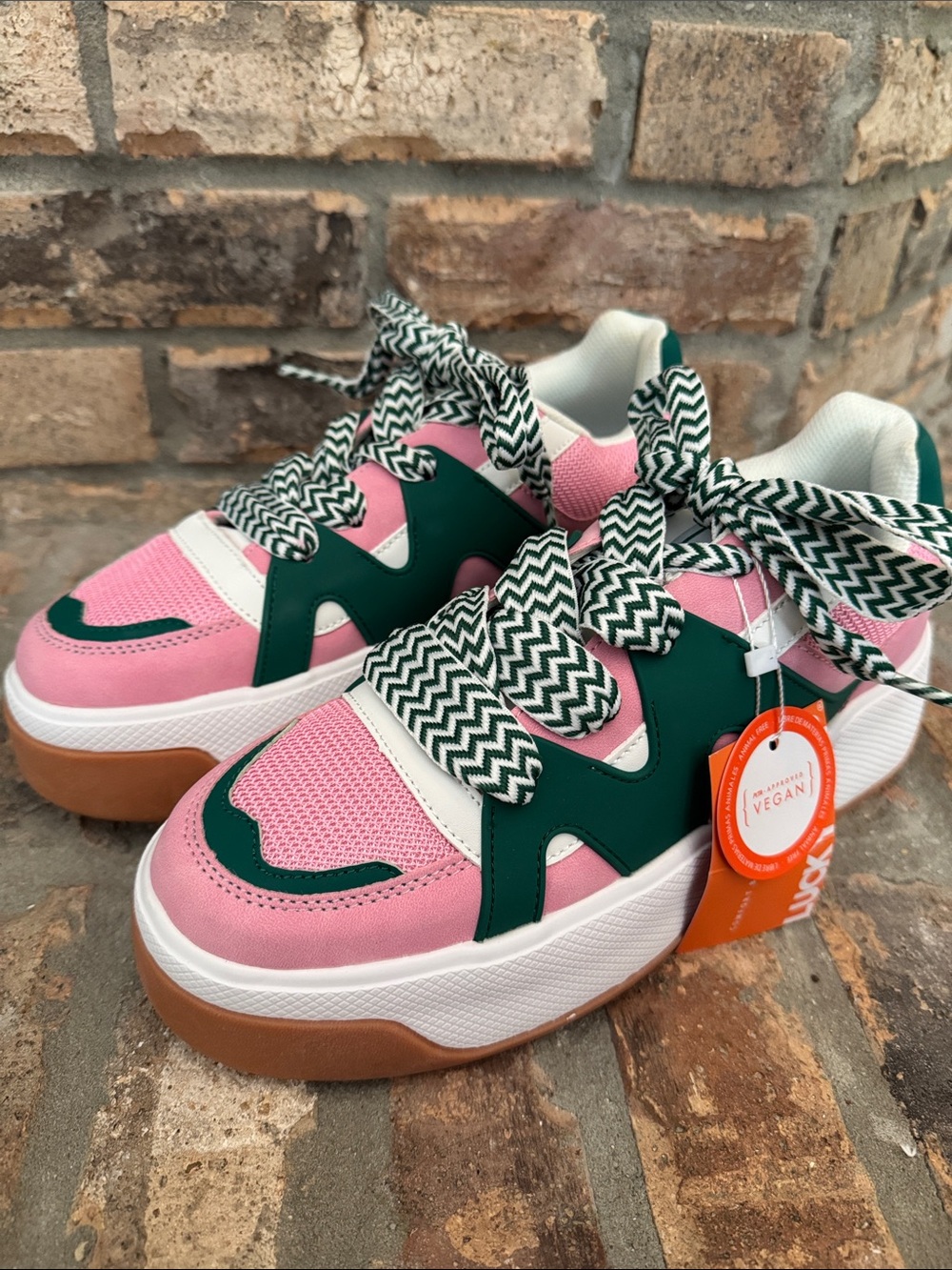 Lucky Step Pink & Green Platform Sneakers - Vegan Friendly Size 11 NWT